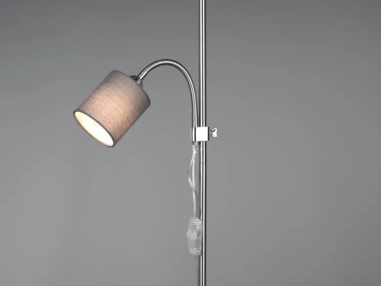 Stehleuchte OWEN Flexarm mit Leselicht Silber & Stoffschirm Grau, Höhe 160cm