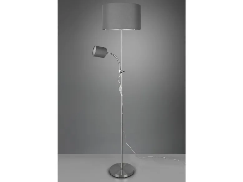 Stehleuchte OWEN Flexarm mit Leselicht Silber & Stoffschirm Grau, Höhe 160cm