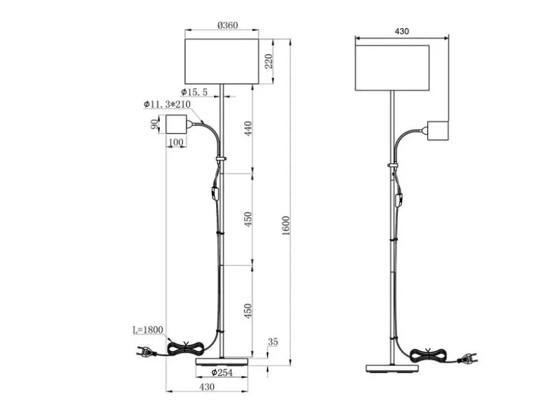 Stehleuchte OWEN Flexarm mit Leselicht Silber & Stoffschirm Grau, Höhe 160cm
