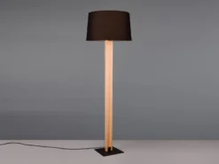 Stehleuchte RAHUL mit beleuchtetem Holzkorpus und Stoffschirm, H: 150cm