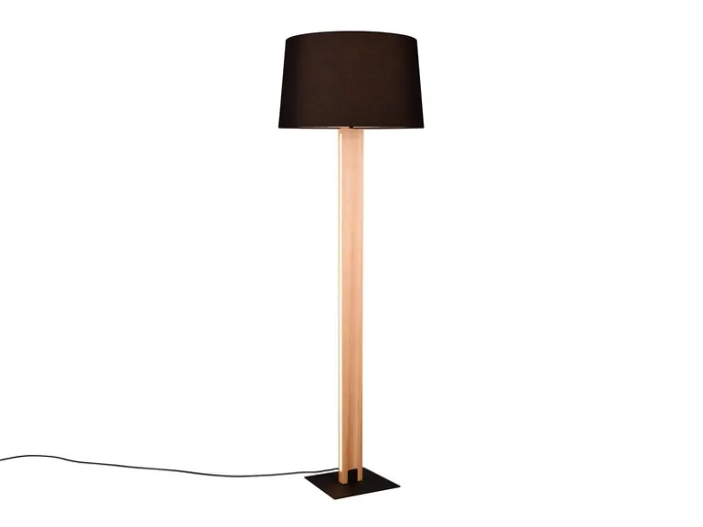Stehleuchte RAHUL mit beleuchtetem Holzkorpus und Stoffschirm, H: 150cm