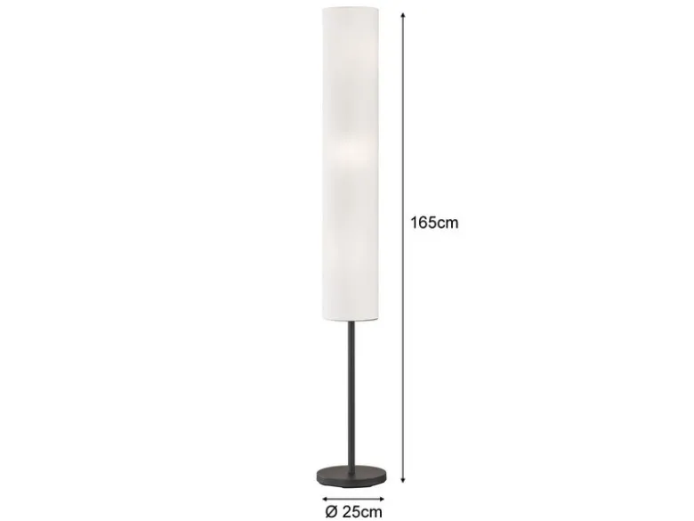 Stehleuchte RAMAS Leuchtenfuß Schwarz & Leinenschirm Weiß, Höhe 165cm