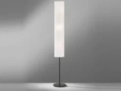 Stehleuchte RAMAS Leuchtenfuß Schwarz & Leinenschirm Weiß, Höhe 165cm