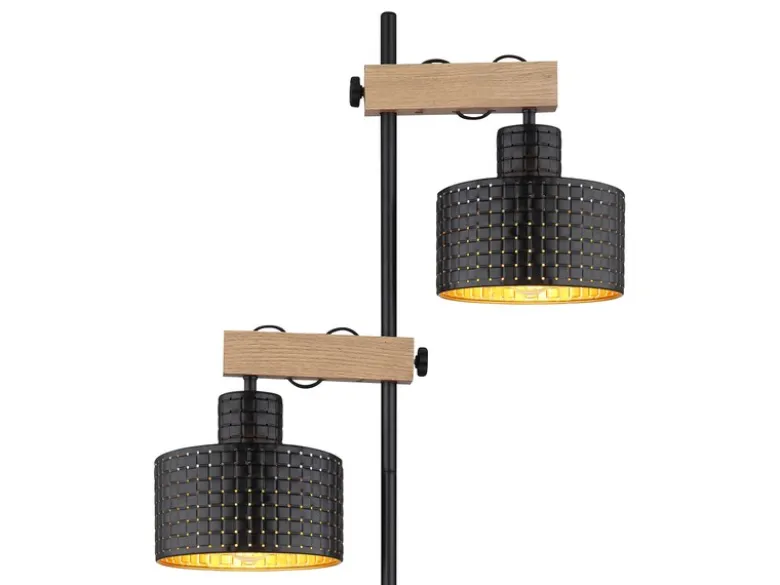 Stehleuchte RIELLY Metall Schwarz Gold 2-flammig, Höhe 168cm