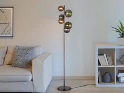Stehleuchte RIHA Anthrazit 6-flammig mit bunten Glaskugeln, Höhe 155cm