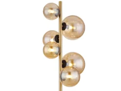 Stehleuchte RIHA Messing-Schwarz 6-flammig mit Glaskugeln Bernstein, Höhe 155cm