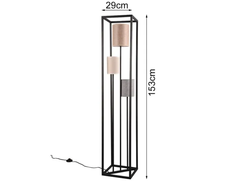 Stehleuchte ROSS Metall mit drei Stoffschirmen, Höhe 153cm