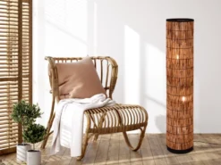 Stehleuchte SARA mit Lampenschirm aus Rattan in Bambusoptik, Höhe 120cm