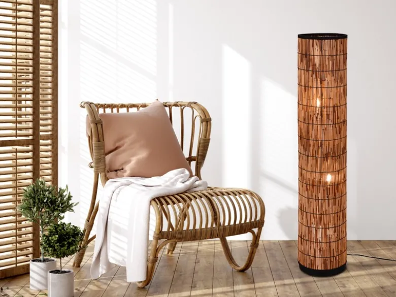 Stehleuchte SARA mit Lampenschirm aus Rattan in Bambusoptik, Höhe 120cm