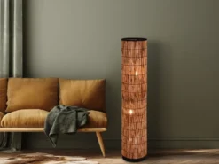 Stehleuchte SARA mit Lampenschirm aus Rattan in Bambusoptik, Höhe 120cm