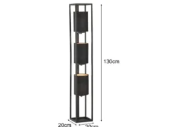 Stehleuchte SPENZER 3-flammig Schwarz Stoffschirme innen Gold, Höhe 130cm