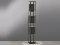 Stehleuchte SPENZER 3-flammig Schwarz Stoffschirme innen Gold, Höhe 130cm