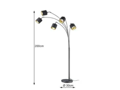 Stehleuchte TOMMY 5 flammig Metall Stoffschirm Schwarz Gold, Höhe 200cm