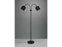 Stehleuchte TOMMY 2 flammig Metall, Stoffschirm Schwarz Gold, Höhe 130cm
