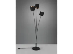 Stehleuchte TOMMY 3 flammig Metall, Stoffschirm Schwarz Gold, Höhe 150cm
