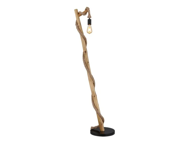 Stehleuchte ULLEU mit Hanfseil und Holzstab, Höhe 150cm
