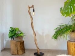 Stehleuchte ULLEU mit Hanfseil und Holzstab, Höhe 150cm
