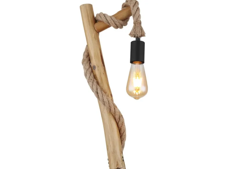 Stehleuchte ULLEU mit Hanfseil und Holzstab, Höhe 150cm