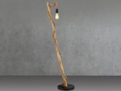 Stehleuchte ULLEU mit Hanfseil und Holzstab, Höhe 150cm