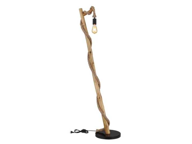 Stehleuchte ULLEU mit Hanfseil und Holzstab, Höhe 150cm