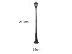 Straßenlaterne aus Aluminium Schwarz, antike E27 Mastleuchte, Höhe 210cm