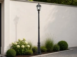 Straßenlaterne aus Aluminium Schwarz, antike E27 Mastleuchte, Höhe 210cm