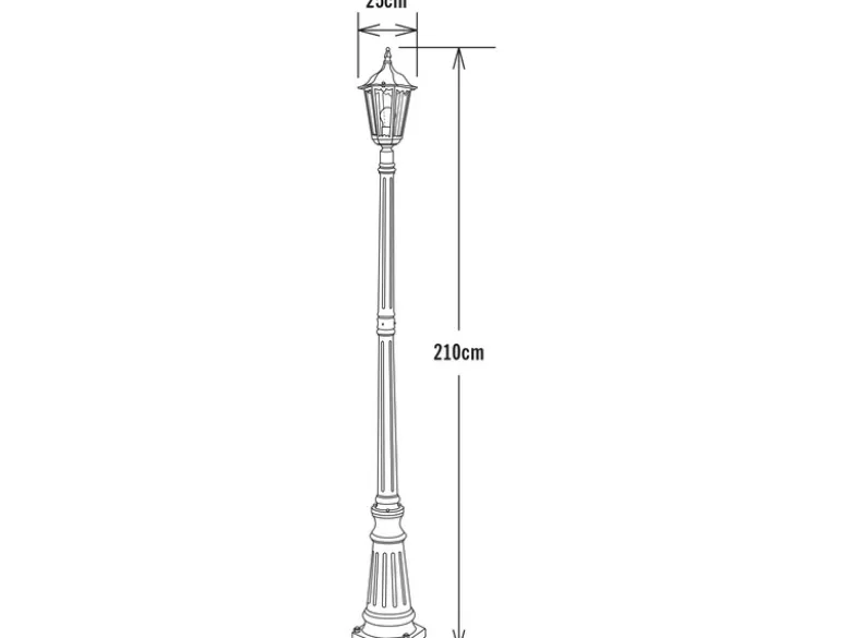 Straßenlaterne aus Aluminium Schwarz, antike E27 Mastleuchte, Höhe 210cm