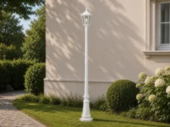 Straßenlaterne aus Aluminium Weiß, antike E27 Mastleuchte, Höhe 210cm