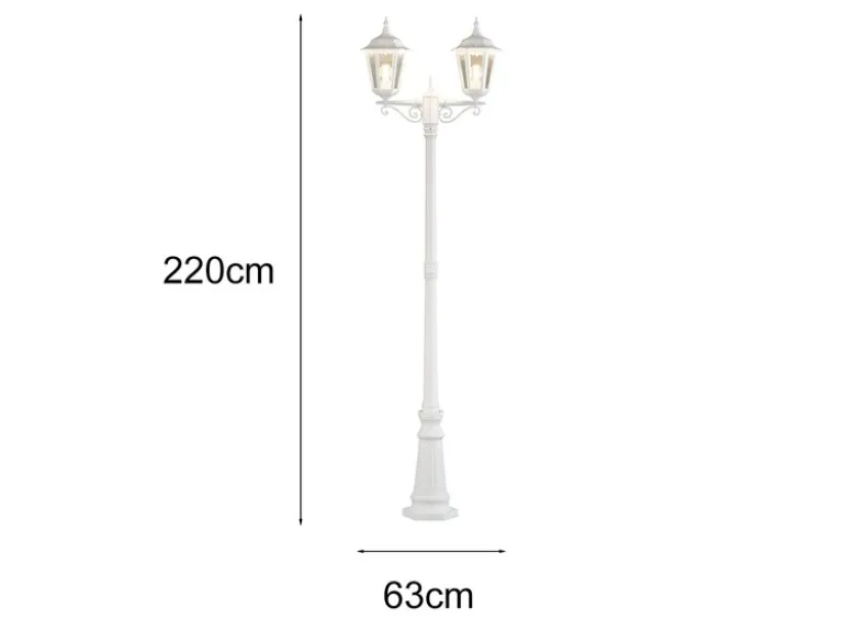 Straßenlaterne 2-flammig Aluminium Weiß, antike E27 Mastleuchte, Höhe 220cm