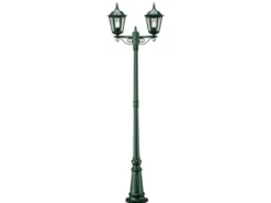 Straßenlaterne 2-flammig Aluminium Grün, antike E27 Mastleuchte, Höhe 220cm