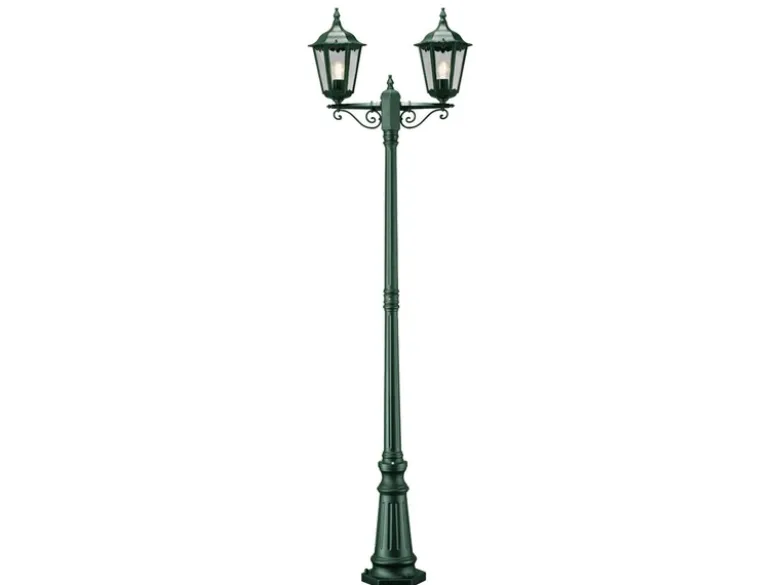 Straßenlaterne 2-flammig Aluminium Grün, antike E27 Mastleuchte, Höhe 220cm