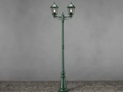 Straßenlaterne 2-flammig Aluminium Grün, antike E27 Mastleuchte, Höhe 220cm
