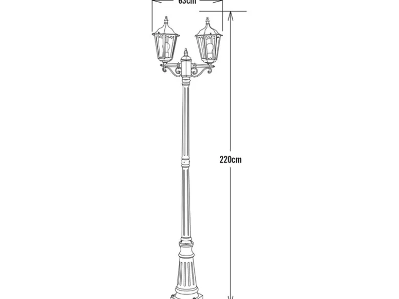 Straßenlaterne 2-flammig Aluminium Grün, antike E27 Mastleuchte, Höhe 220cm