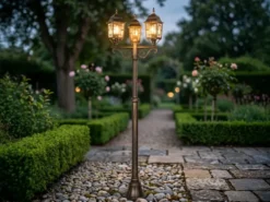 Straßenlaterne 3-flammig Aluminium Rostoptik antik mit E27 LED, Höhe 200cm