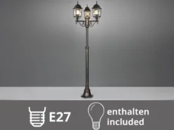 Straßenlaterne 3-flammig Aluminium Rostoptik antik mit E27 LED, Höhe 200cm