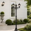 Straßenlaterne 3-flammig aus Aluminium Schwarz mit E27 LED, Höhe 200cm