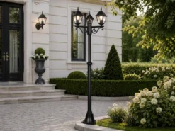 Straßenlaterne 3-flammig aus Aluminium Schwarz mit E27 LED, Höhe 200cm