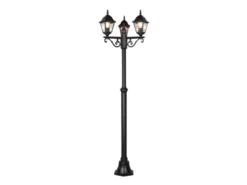 Straßenlaterne 3-flammig aus Aluminium Schwarz mit E27 LED, Höhe 200cm