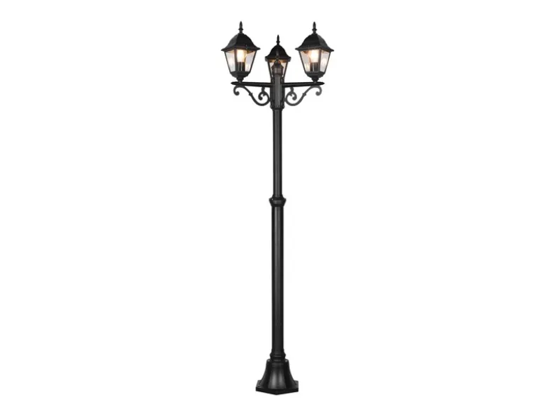 Straßenlaterne 3-flammig aus Aluminium Schwarz mit E27 LED, Höhe 200cm
