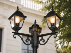 Straßenlaterne 3-flammig aus Aluminium Schwarz mit E27 LED, Höhe 200cm
