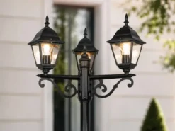 Straßenlaterne LIVENZA 3-flammig aus Aluminium Schwarz, Höhe 200cm