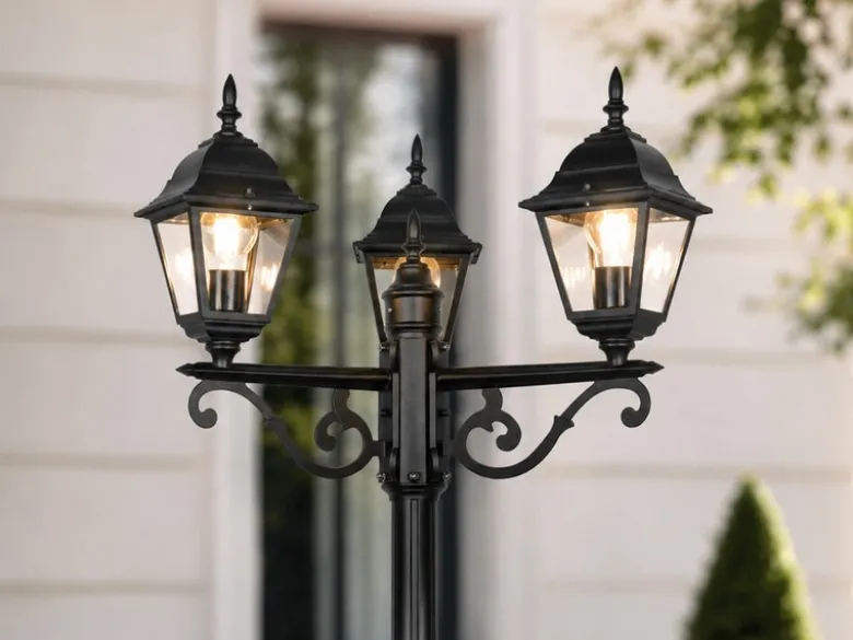 Straßenlaterne LIVENZA 3-flammig aus Aluminium Schwarz, Höhe 200cm