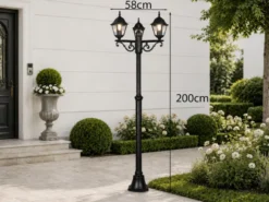 Straßenlaterne LIVENZA 3-flammig aus Aluminium Schwarz, Höhe 200cm