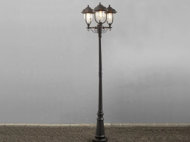 Straßenlaterne PARMA im Landhausstil, 3-flammig Schwarz, Höhe 218cm