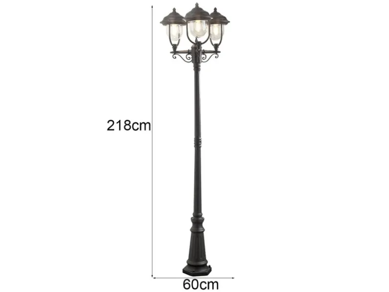 Straßenlaterne PARMA im Landhausstil, 3-flammig Schwarz, Höhe 218cm