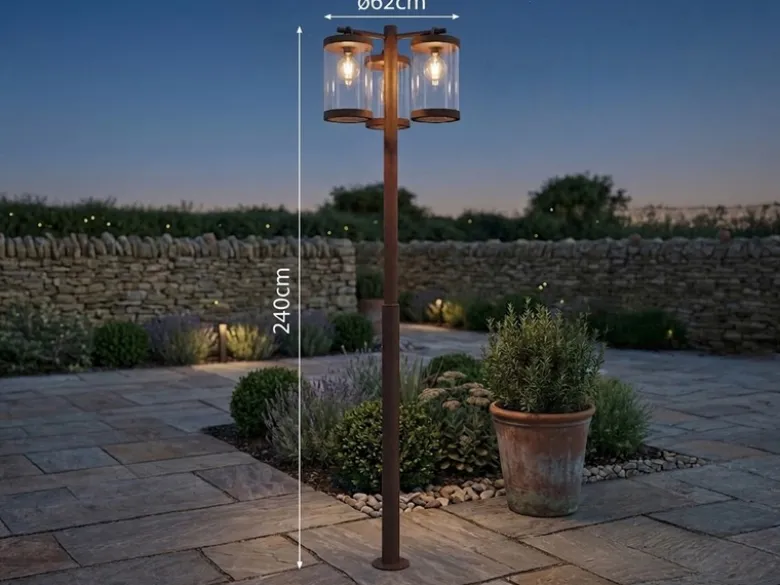 Straßenlaterne SAMBESI im Landhausstil, 3-flammig Rostoptik, Höhe 240cm