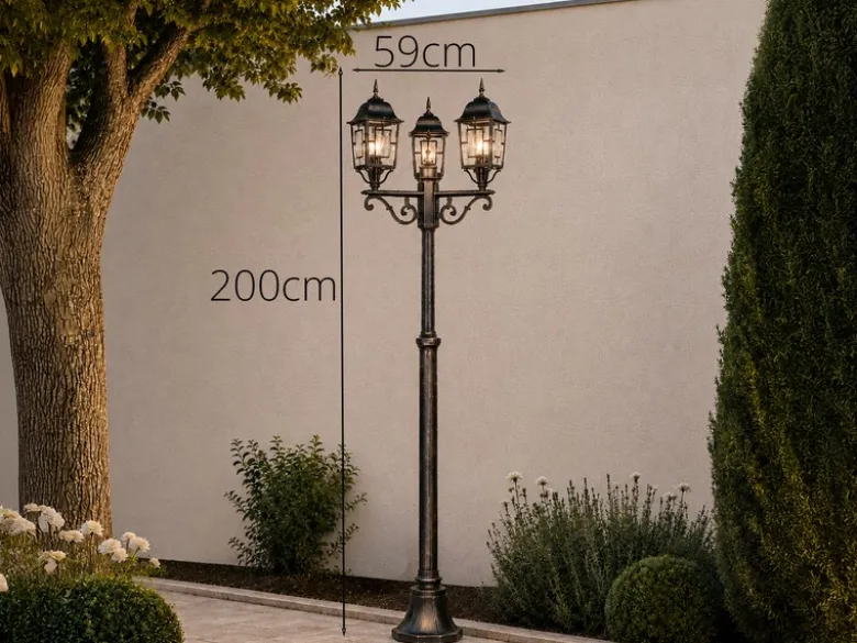 Straßenlaterne VOLTURNO 3-flammig Aluminium Rostoptik antik, E27, Höhe 200cm