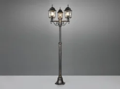 Straßenlaterne VOLTURNO 3-flammig Aluminium Rostoptik antik, E27, Höhe 200cm