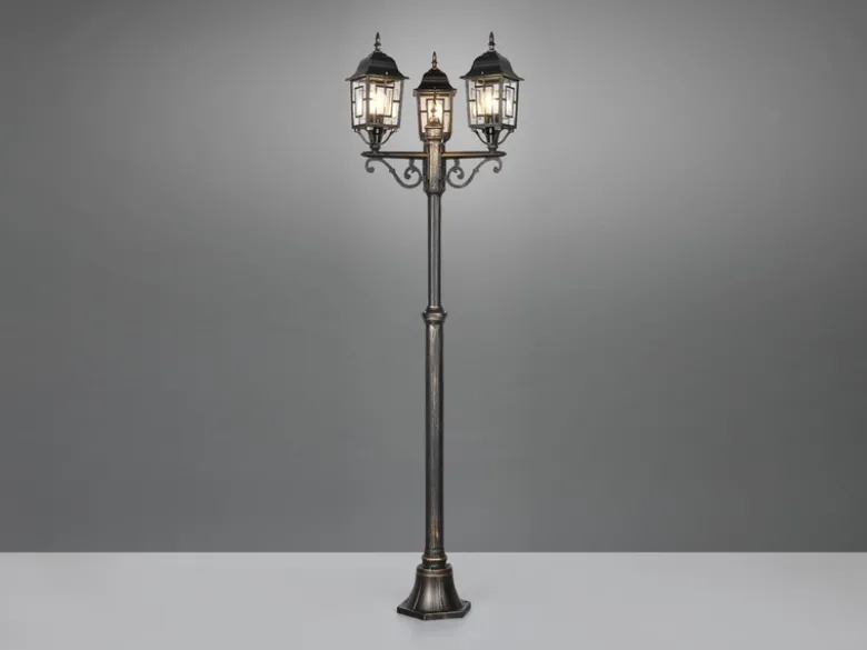 Straßenlaterne VOLTURNO 3-flammig Aluminium Rostoptik antik, E27, Höhe 200cm