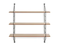 String Wandregal CLARA - 3 Regalbretter aus Holz & Metall schwarz 60x62cm